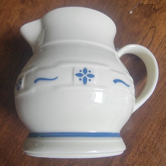 Longaberger Pottery Woven Traditions Classic Blue 32 oz Pitcher Signed 1990 - Picture 3 of 6